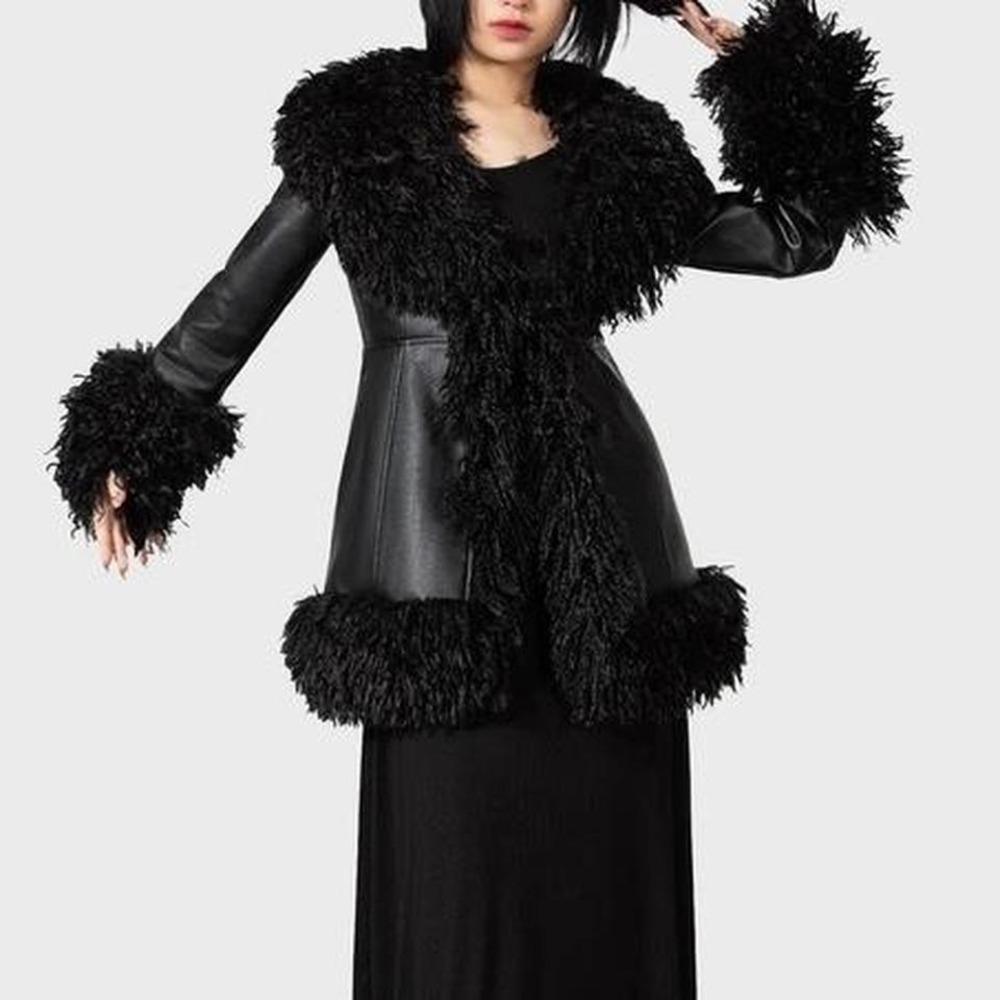 killstar talvel black coat with shearling‎ size Large
